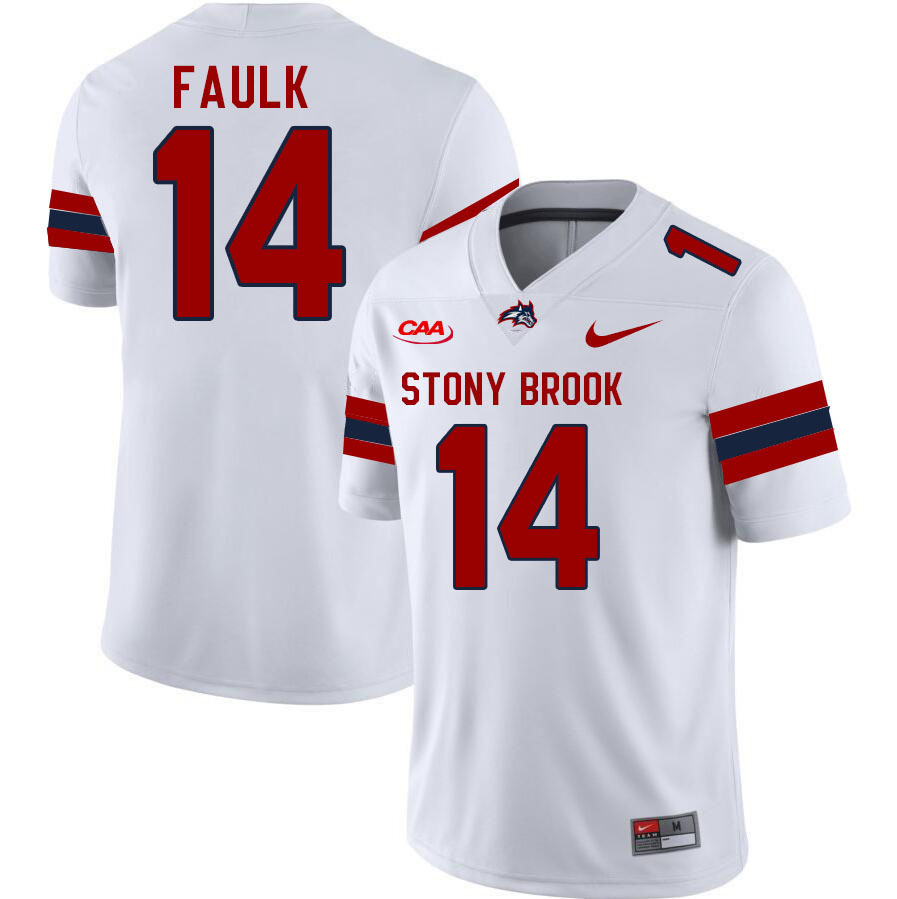 Stony Brook Seawolves #14 Rodney Faulk College Football Jerseys Stitched Sale-White